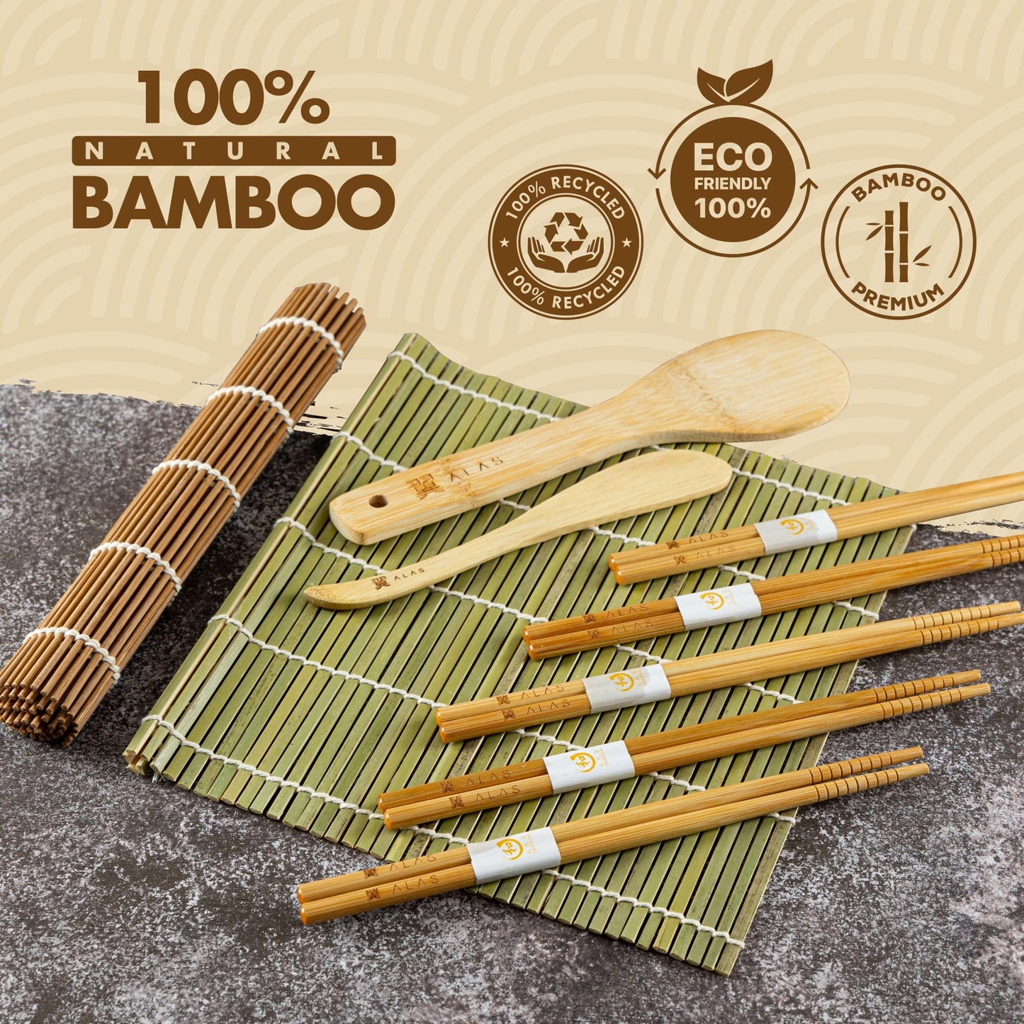 Sushi Making Kit with Bamboo Roller and Mat