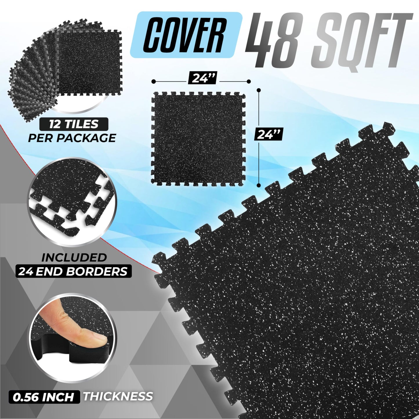 Rubber Gym Flooring Tiles by Yes4All, 0.56" Thick