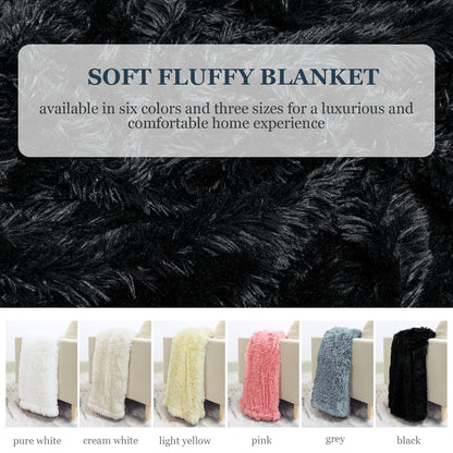 XYYZYZ Super Fluffy Throw Blanket, Faux fur Fuzzy Blanket for Couch Sofa Bed, 50x60 Inches, Black