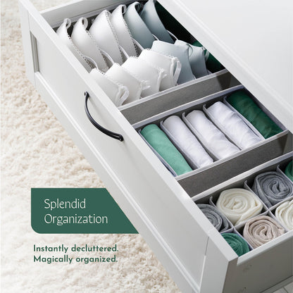 Dresser Organizer, [8 Pk] Grey Fabric Dresser Drawer Organizers (4 Sizes With 90 Slots) Foldable Underwear Drawer Organizer Breathable Bins for Bra, Lingerie, Socks, Scarves, Belt, Tie, Baby Clothes