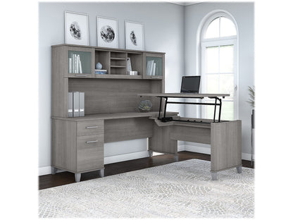 Bush Furniture Sit Stand L Shaped Desk with Hutch
