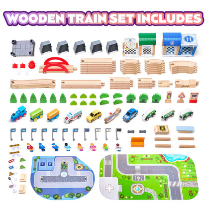 172-Piece Wooden Train Set for Kids