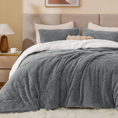 BEDELITE Fluffy Twin Comforter Set - Sherpa Grey