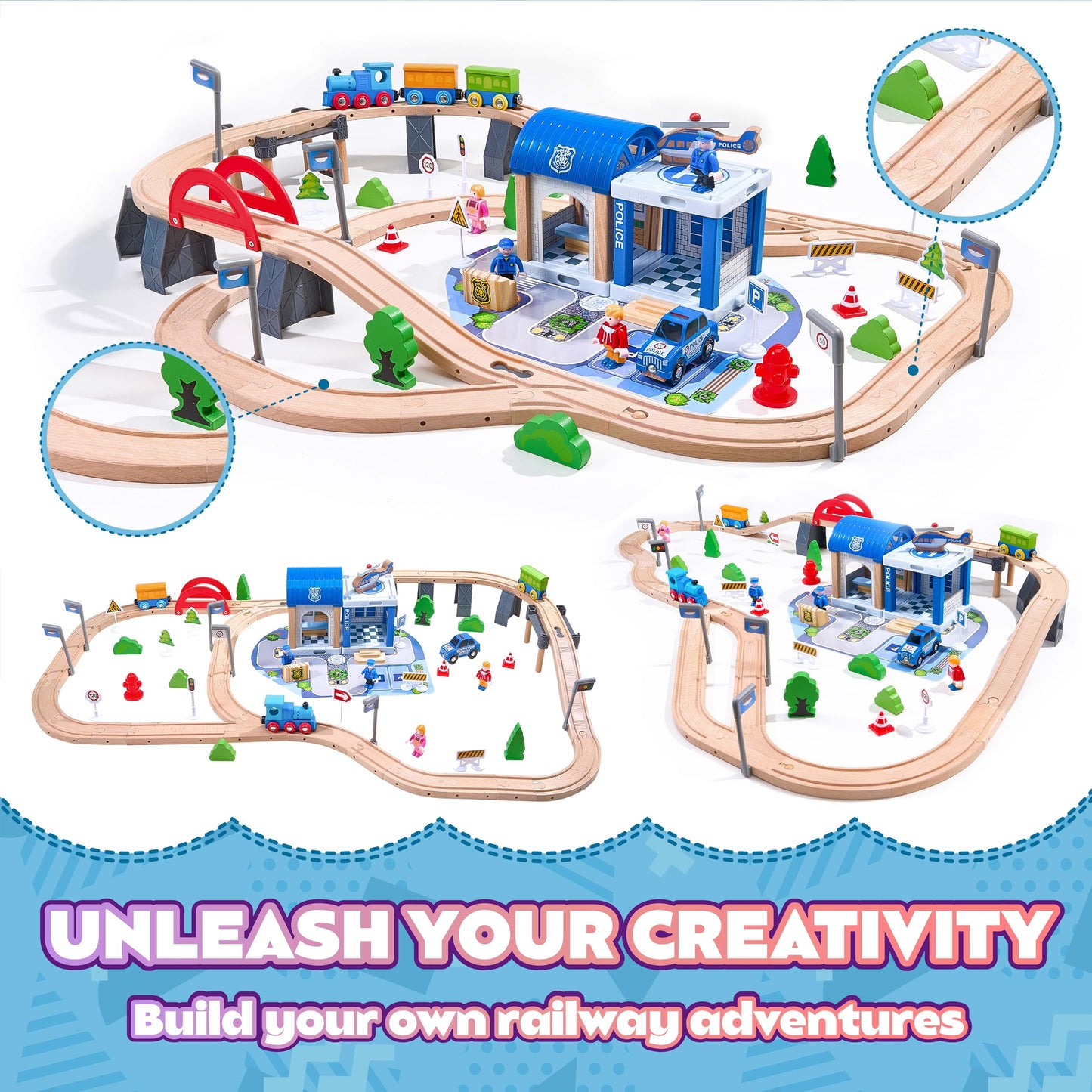 102-Piece Wooden Train Set for Kids Ages 3-8