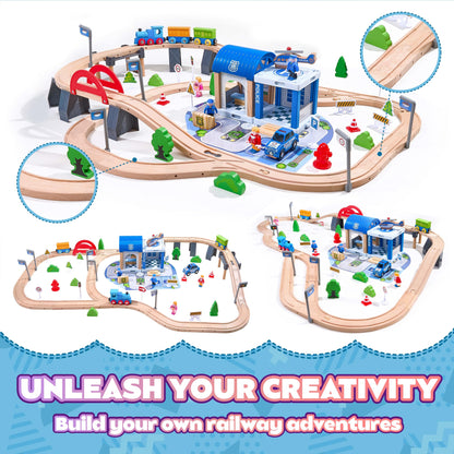 102-Piece Wooden Train Set for Kids Ages 3-8
