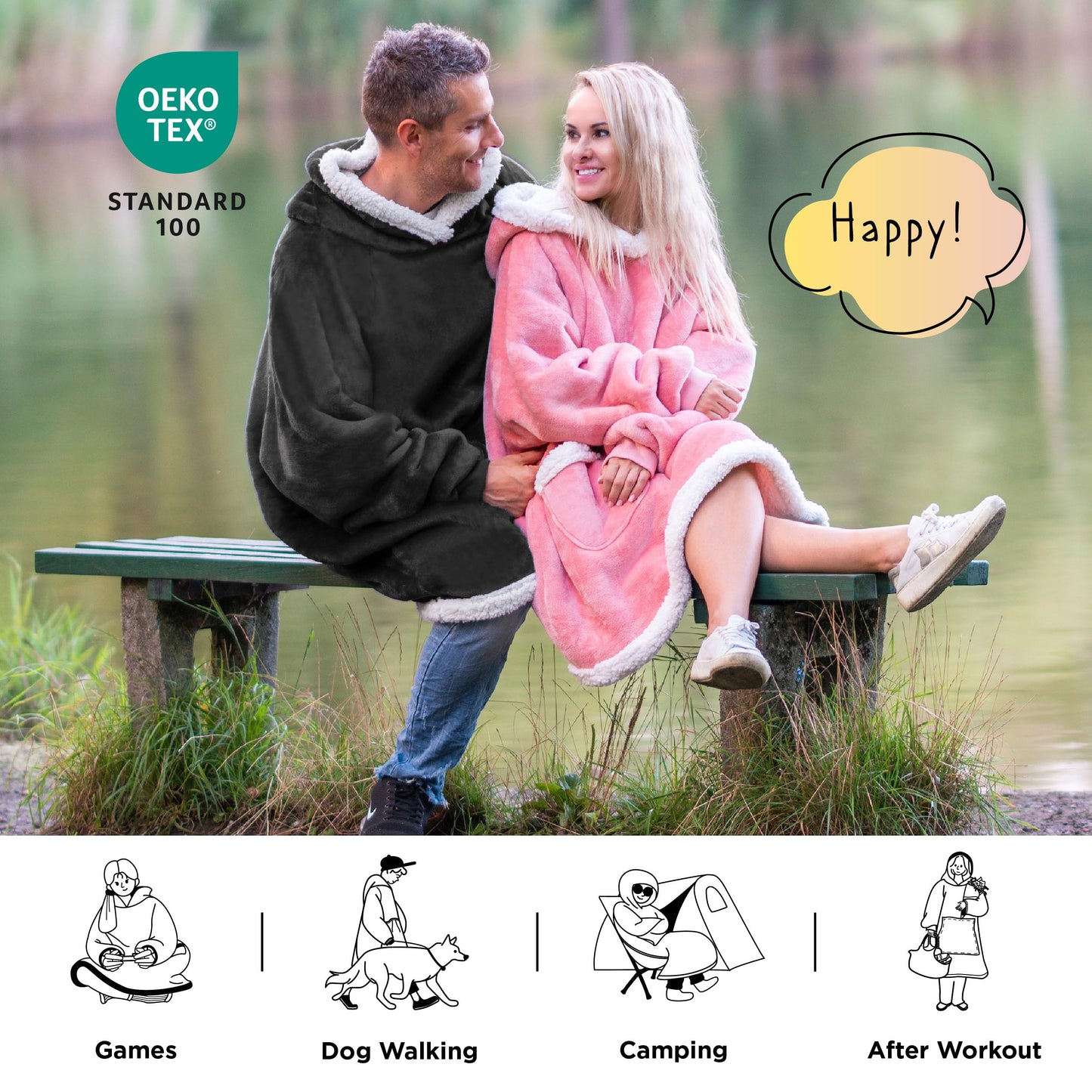 Bedsure Wearable Blanket Hoodie for Adults & Kids