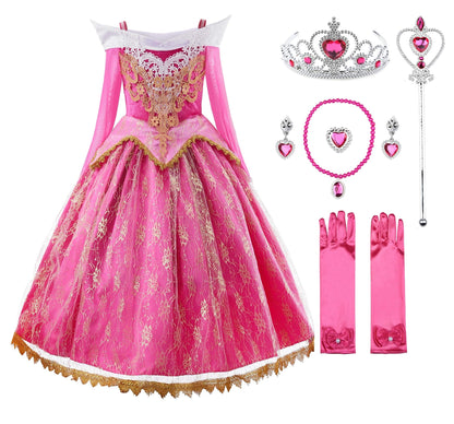 Girls Pink Princess Costume Dress with Accessories