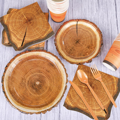 Camping Wood Grain Tableware Set for 50 Guests
