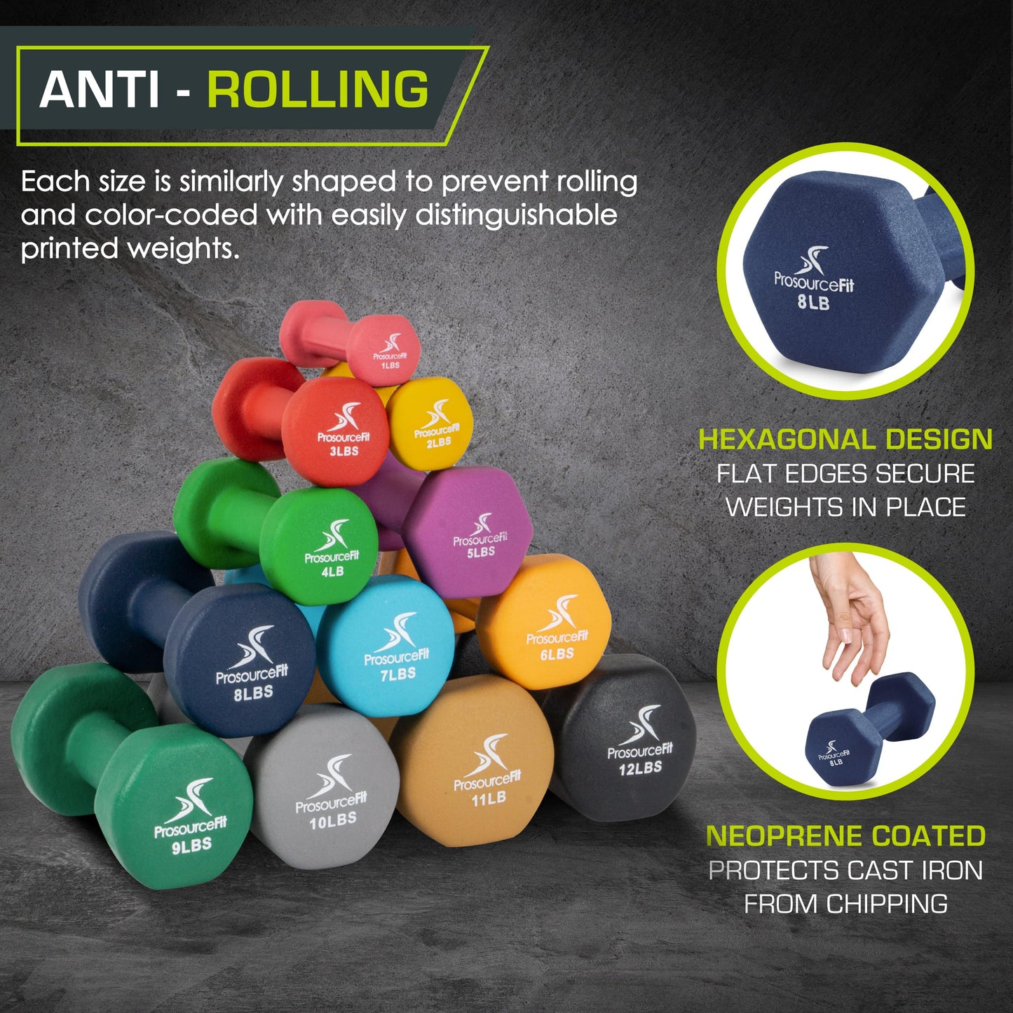 2 ProsourceFit 8 lb Neoprene Dumbbells with Grip