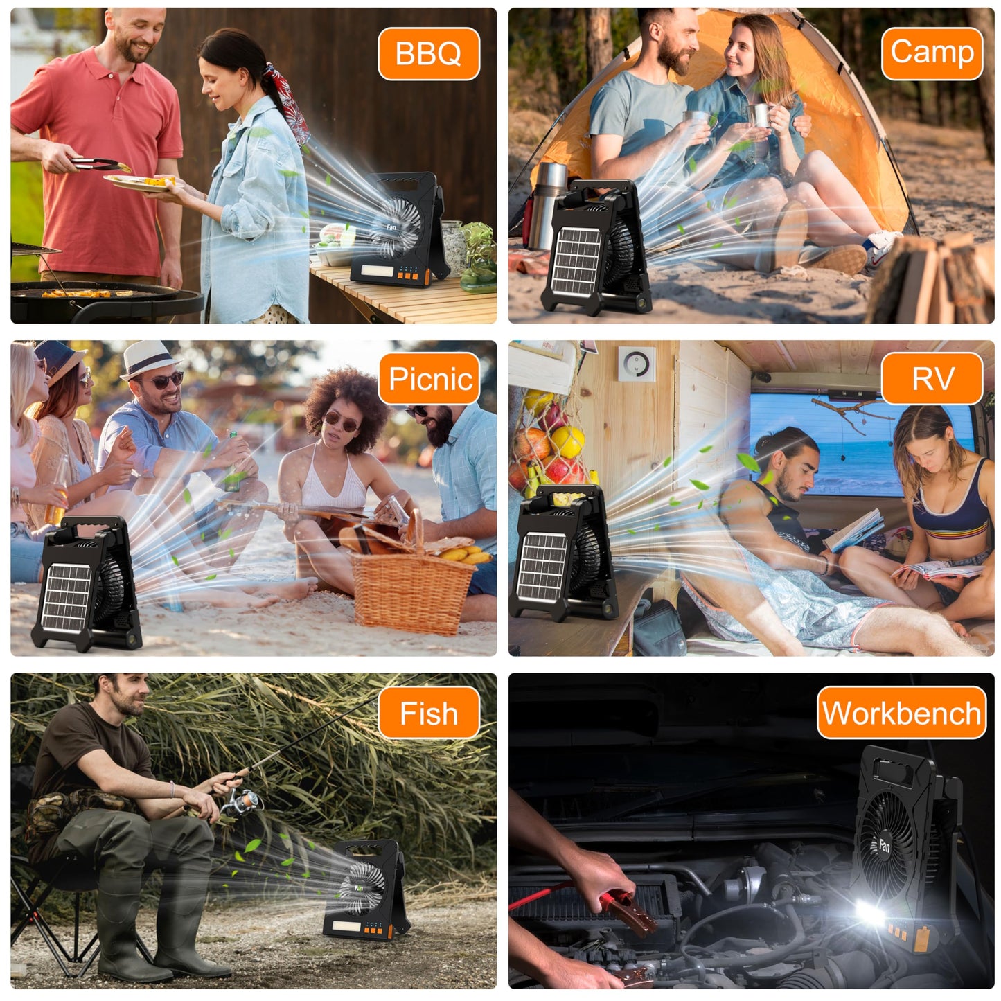 4000mAh Solar Powered Camping Fan with Lantern