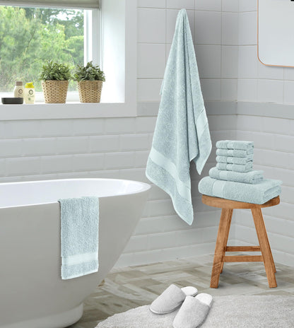 Terry Bliss 8-Piece Luxury Towel Set - 100% Ringspun Cotton, 550 GSM, Highly Absorbent, 2 Oversized Bath Towel, 2 Hand Towels, 4 Wash Cloths - Ideal for Everyday use, Hotel & Spa - Light Blue