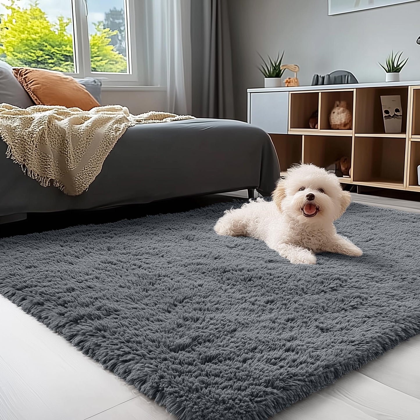 OLANLY Soft Shaggy Area Rug 4x5.9 Feet Grey