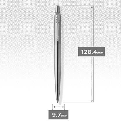 Parker Jotter Ballpoint Pen | Stainless Steel with Chrome Trim | Medium Point Blue Ink | Gift Box