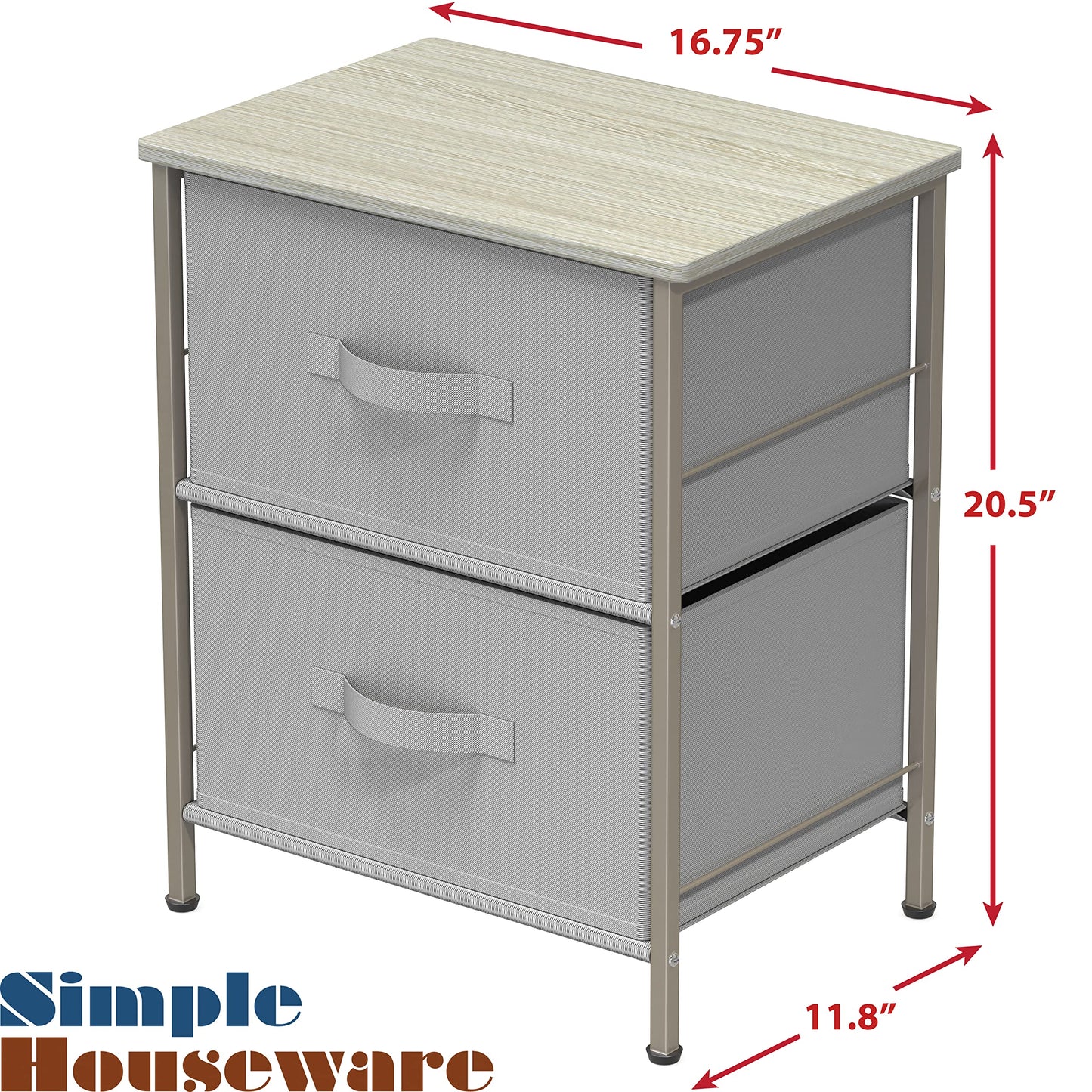 Simple Houseware Nightstands Dresser for Bedroom 2-Tier Organizer Drawer Storage Tower, Grey