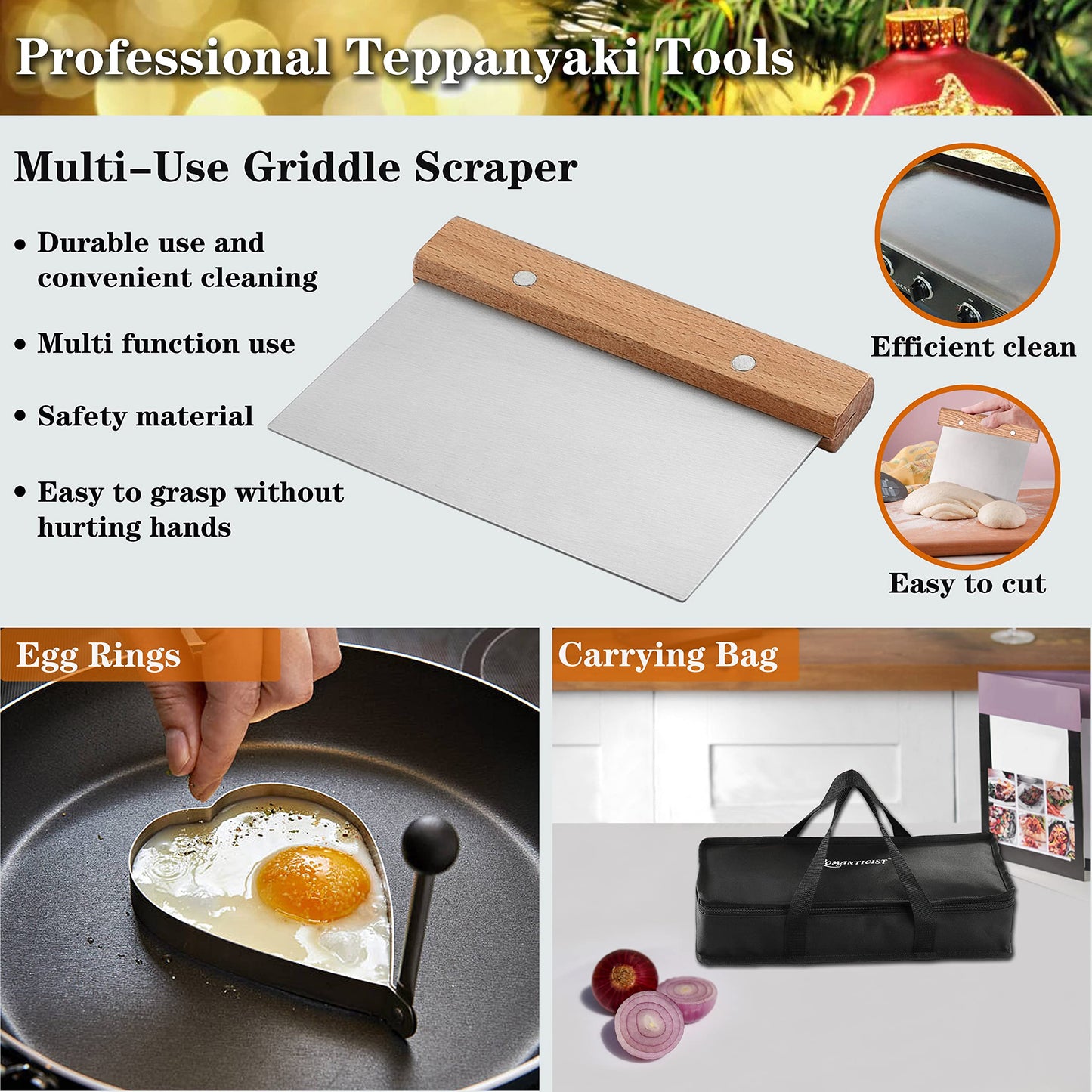 ROMANTICIST Professional Grade Griddle Accessories Kit - 30PCS Flat Top Grill Tools Set for Breakfast, Outdoor Grilling, Teppanyaki - Heavy Duty Griddle Spatula Scraper Burger Press - Ideal Grill Set