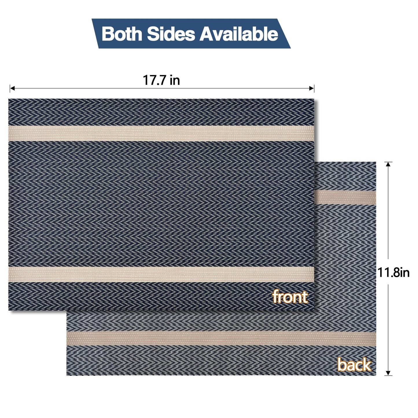 SLKQG Blue Placemats Set of 4 - Easy Clean Modern Durable Washable Vinyl Place Mats - Heat Resistant Placemats for Kitchen Table - PVC Table Mats for Dining Table (Blue with Stripes, 4)