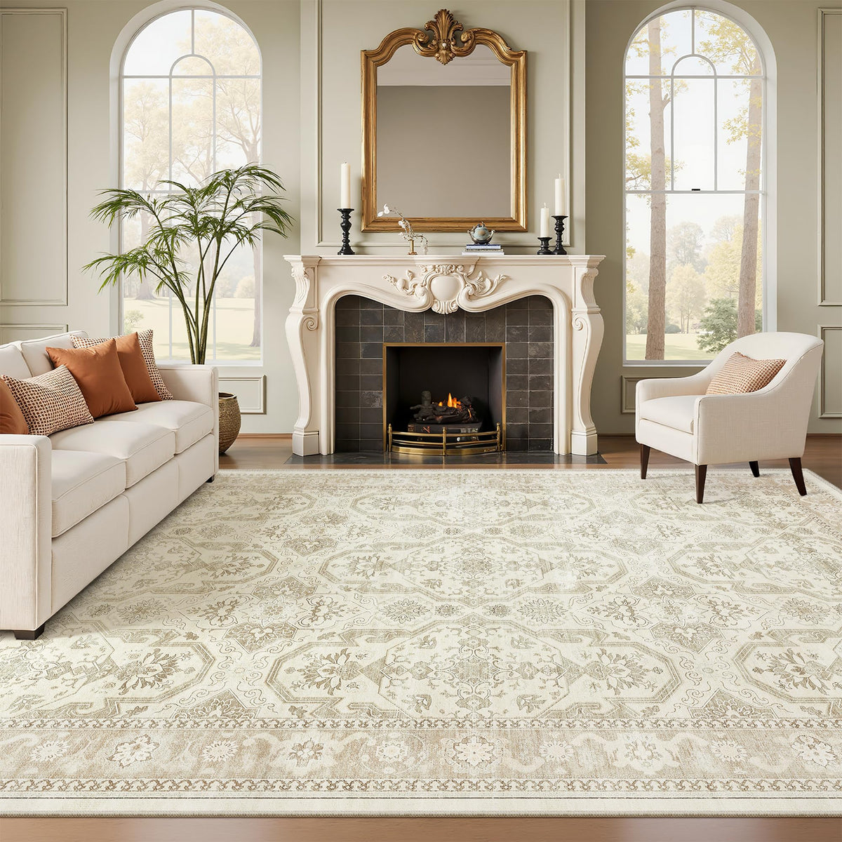 7x10 Washable Non-Slip Low-Pile Area Rug