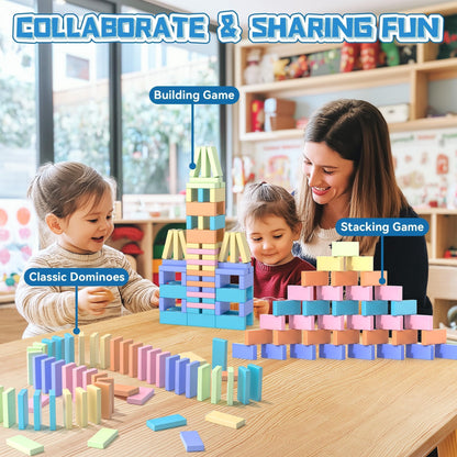 Wooden Dominoes Set with Storage Bag for Kids