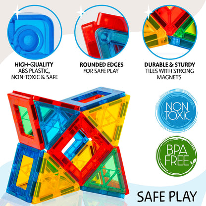 SUNNY AUNTIE Magnetic Tiles 240 PCS+ Bonus Zippered CASE, Magnetic Tiles for Kids Toy for 3 4 5 6 7 8 Year Old Boys & Girls