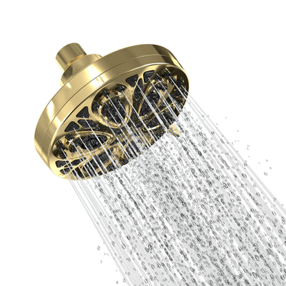 SparkPod Rain Showerhead with 8 Spray Settings - High Pressure Shower Head with Flow Restrictor - 5" High Flow Luxury Shower Heads with Anti-Clog Silicone Nozzles - 1 Minute Installation (Gold)