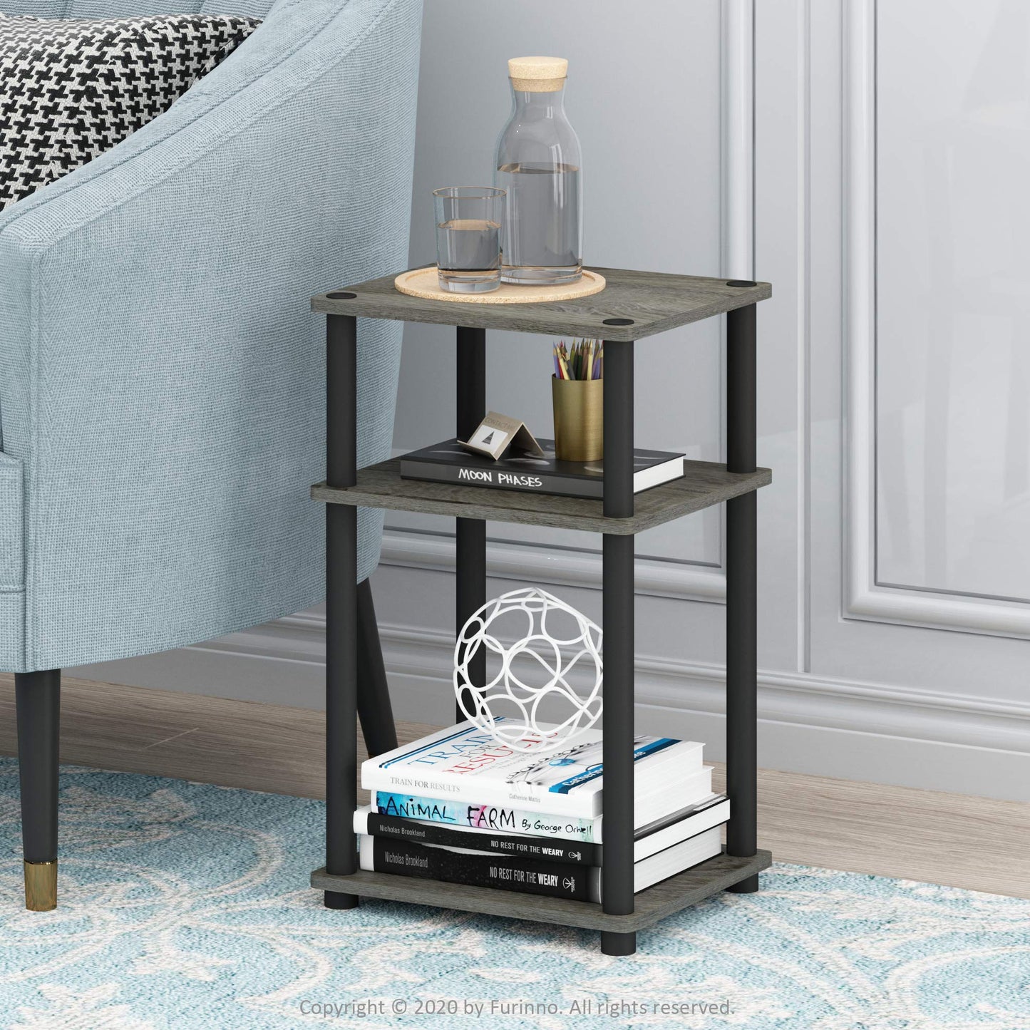 Furinno 3-Tier End Table in French Oak Grey