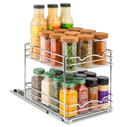 Pull Out Cabinet Organizer for Spices, Cans - Heavy Duty with Lifetime Limited Warranty- Pull Out Spice Rack- Cabinet Pull Out Shelf for Cans,Dishes, Etc, 8-1/2"W x10-3/8"Dx8-7/8"H, Chrome