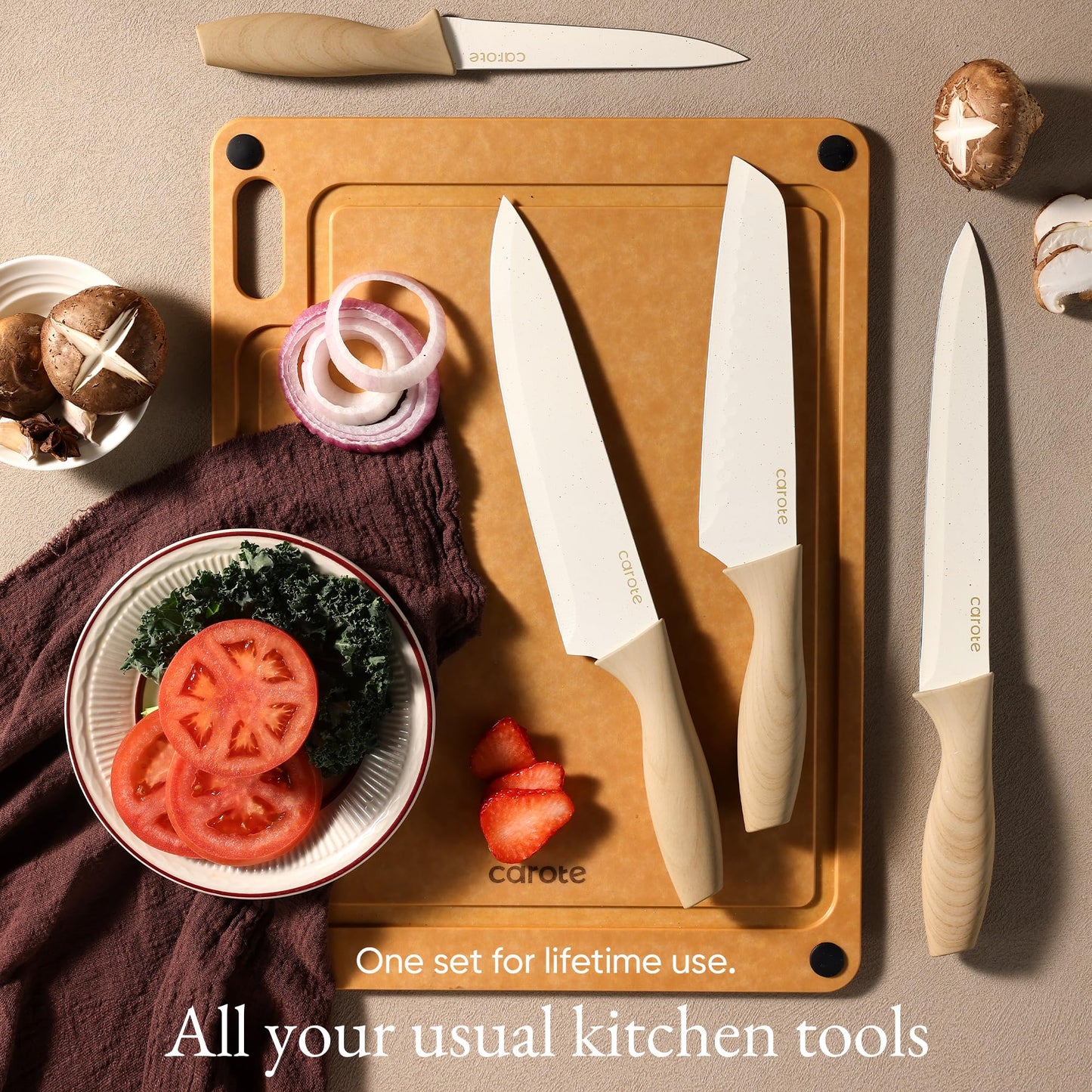 7-Piece CAROTE Stainless Steel Knife Set with Board