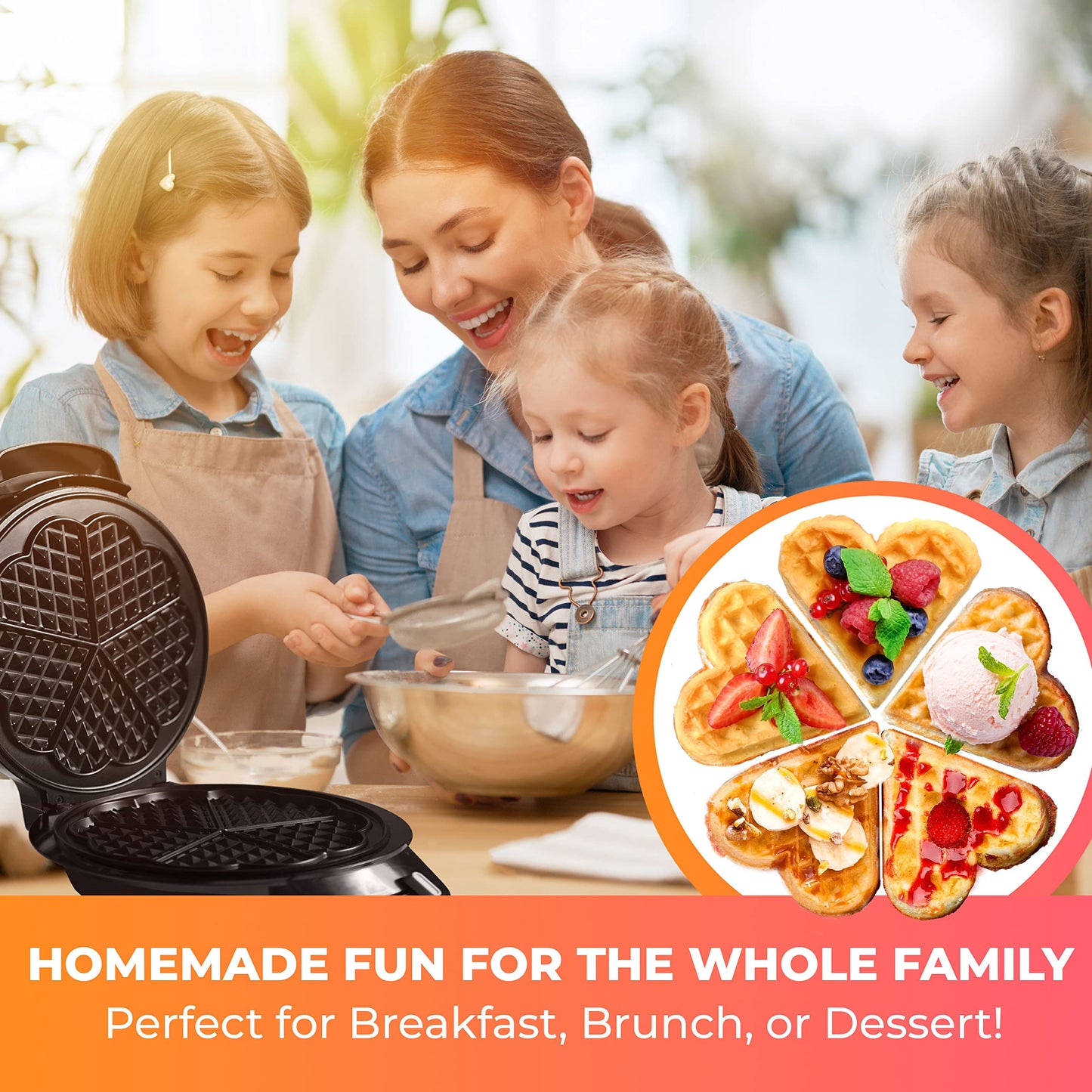 MÜELLERHOME Heart Waffle Maker with Adjustable Control