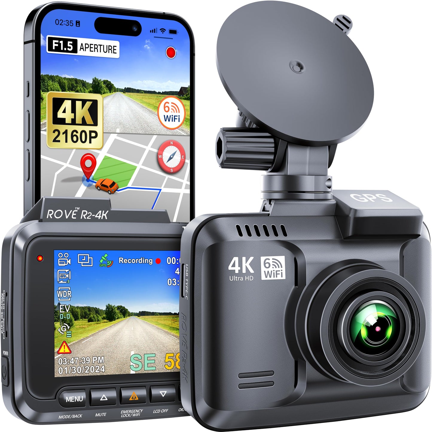 ROVE 4K Dash Cam with WiFi and GPS
