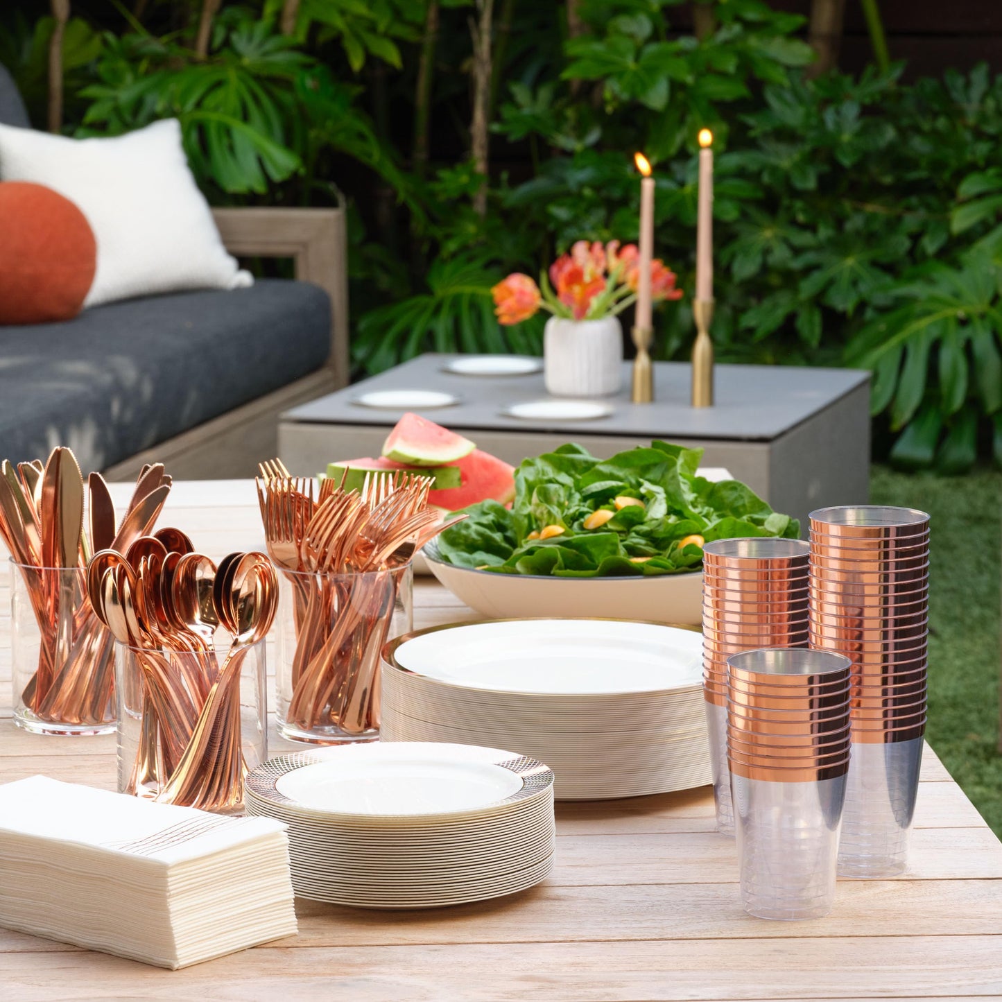 Elegant Rose Gold Disposable Dinnerware Set for 50