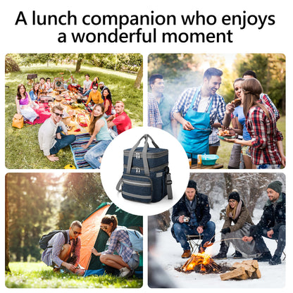 EXLIFBAG Lunch Box for Women, Insulated Double Deck Lunch Bag for Adults, Leakproof Cooler Lunchbox for Men with Adjustable Shoulder Strap, Deep Blue