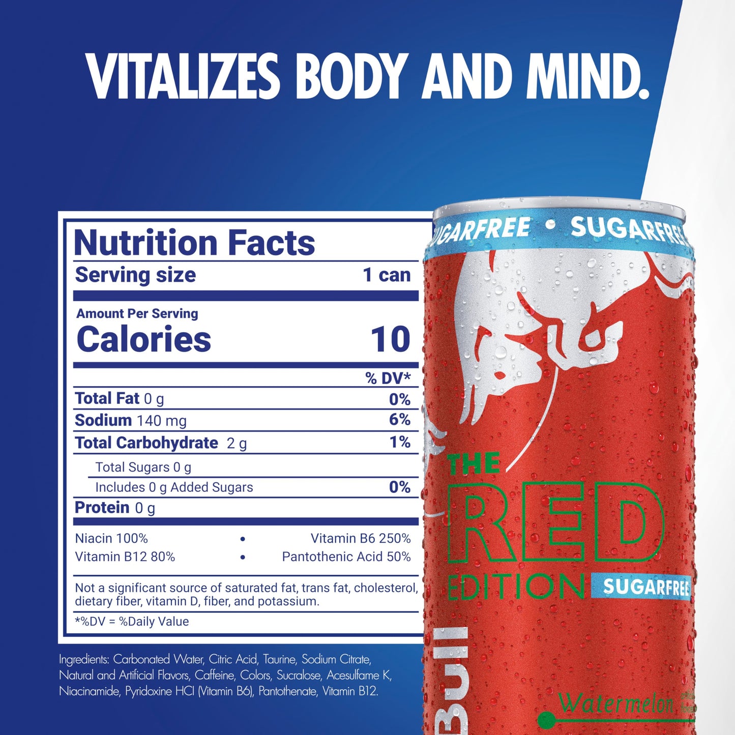 Red Bull Red Edition Sugar Free Energy Drink, Watermelon, with 80mg Caffeine plus Taurine & B Vitamins, 8.4 Fl Oz, Pack of 24 Cans