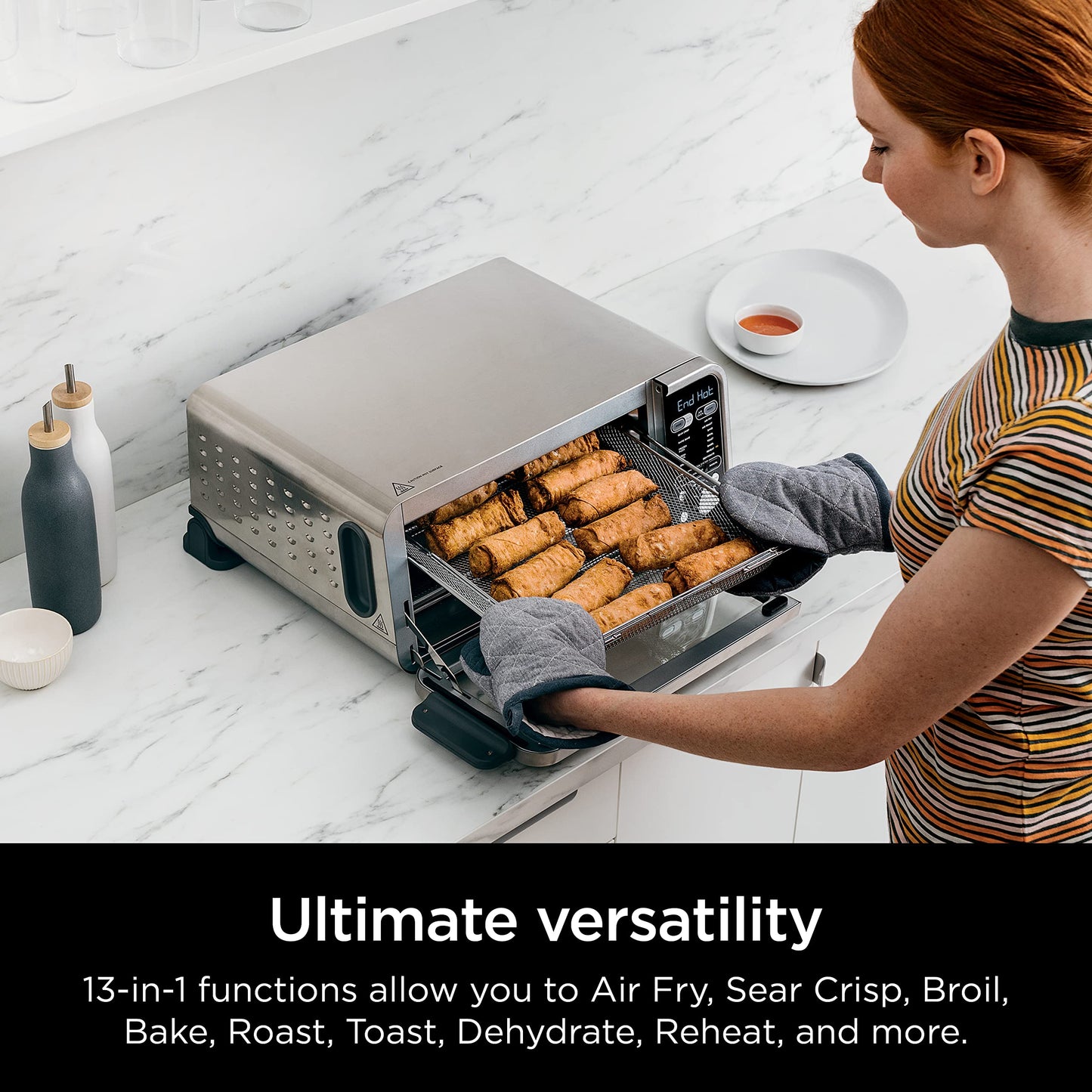 Ninja, Toaster Oven, Air Fryer, Thermometer, Toaster Oven Air Fryer Combo, Stainless Steel, Quick meals, Fries, Frozen Food, Air Fry, Dehydrate, Reheat, 13-in-1,Less Oil, Flip Away Oven, Foodi, SP351