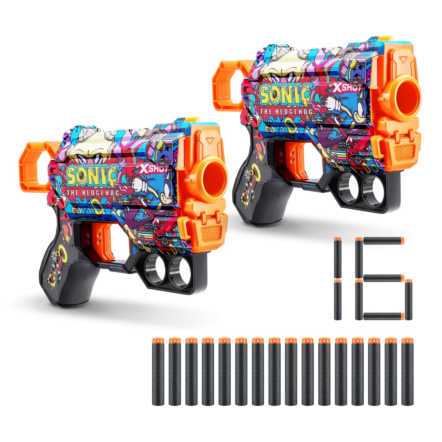 X-Shot Skins Menace - Sonic Robotnik (2 Pack + 16 Darts) by ZURU, Easy Reload, Air Pocket Dart Technology, Toy Foam Dart Blaster for Kids, Teens, Adults, Frustration Free Packaging