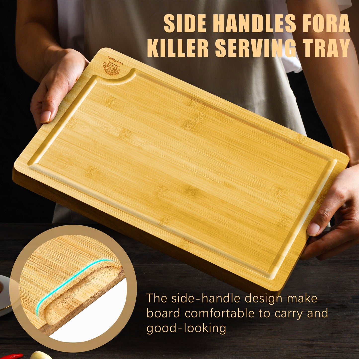 Bamboo Cutting Boards Set - 3 Piece with Groove