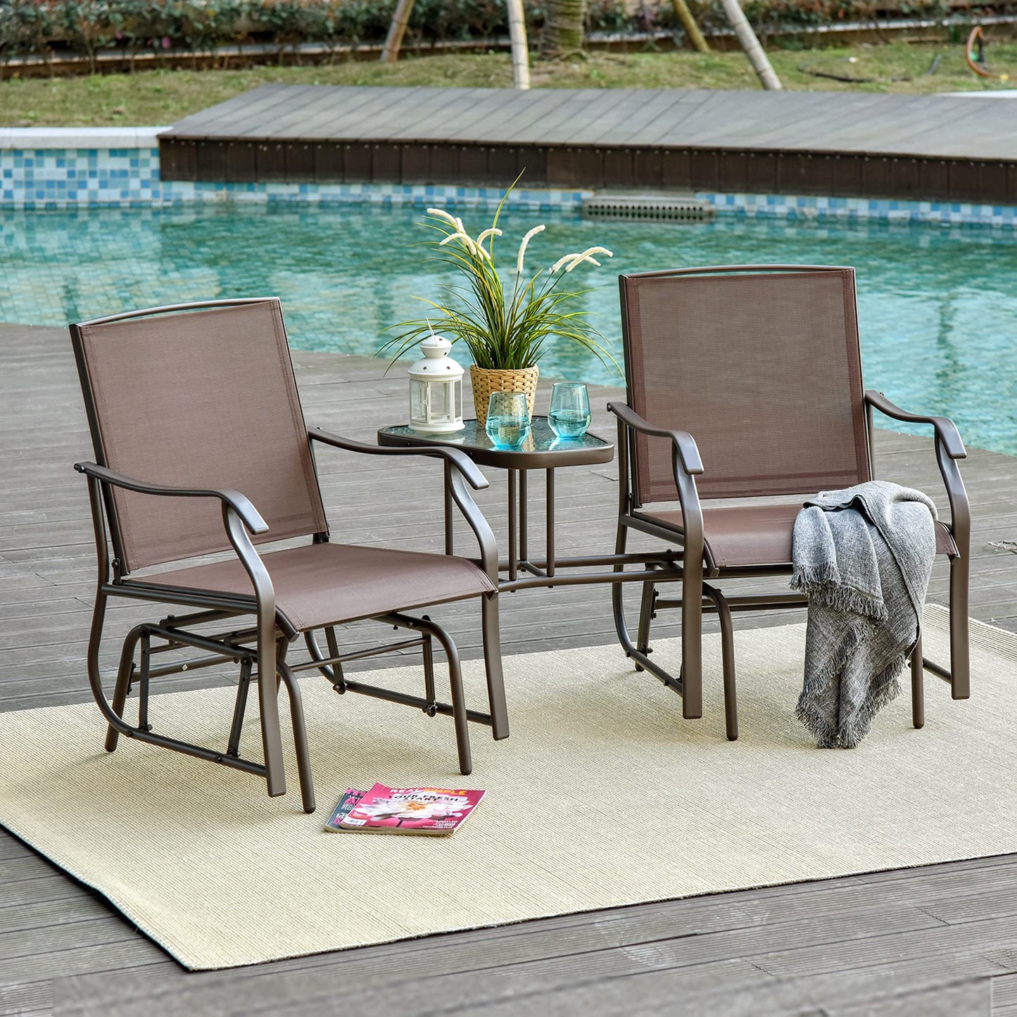 Outsunny Outdoor Glider Chairs with Coffee Table
