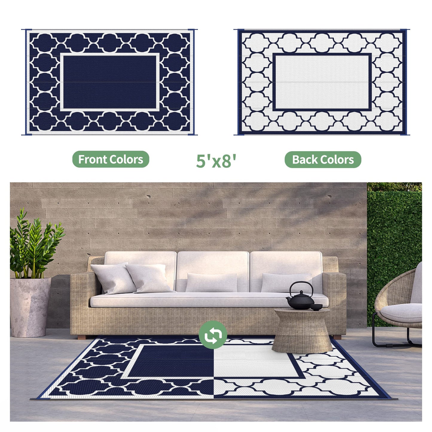 GENIMO Waterproof Outdoor Rug for Patio & Beach