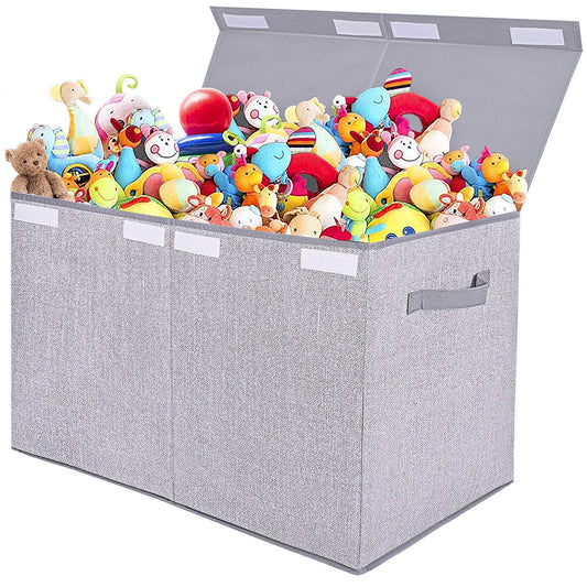 Large Toy Box Chest Storage Organizer with Lid,Collapsible Kids Toys Boxes Basket Bins with Sturdy Handles for Boys and Girls, Nursery, Playroom, Closet 25"x13" x16" (Light Grey)