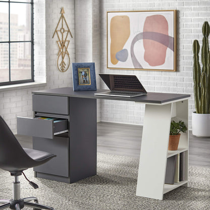 Target Marketing Systems Como Computer Desk with Storage, 3-Drawer Laptop Table with 2 Shelves for Home Office, Study Room and Gaming, 49.6 Inches Wide, Gray/White