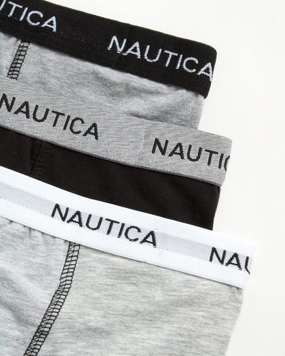 Nautica Boys' Underwear - 3 Pack, 6 Pack Stretch Cotton Boxer Briefs (Size: 4-18), Size 12-14, Black/Light Grey/Medium Grey-3pk