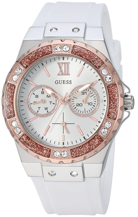GUESS Rose Gold-Tone Silicone Watch with Day-Date