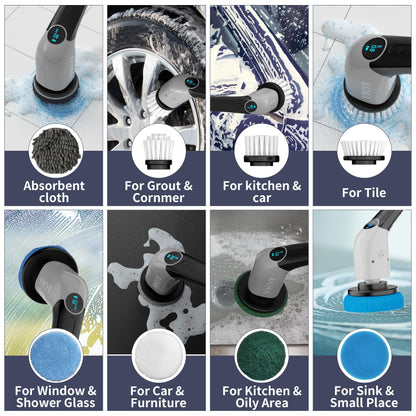 Cordless Electric Spin Scrubber with 8 Brush Heads