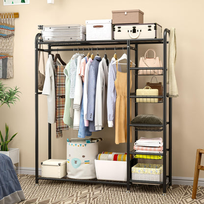 Portable Clothing Rack with Baskets and Shelves