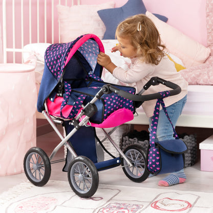 Bayer Design Baby Doll City Star Pram in Polka Dots, Blue/Pink