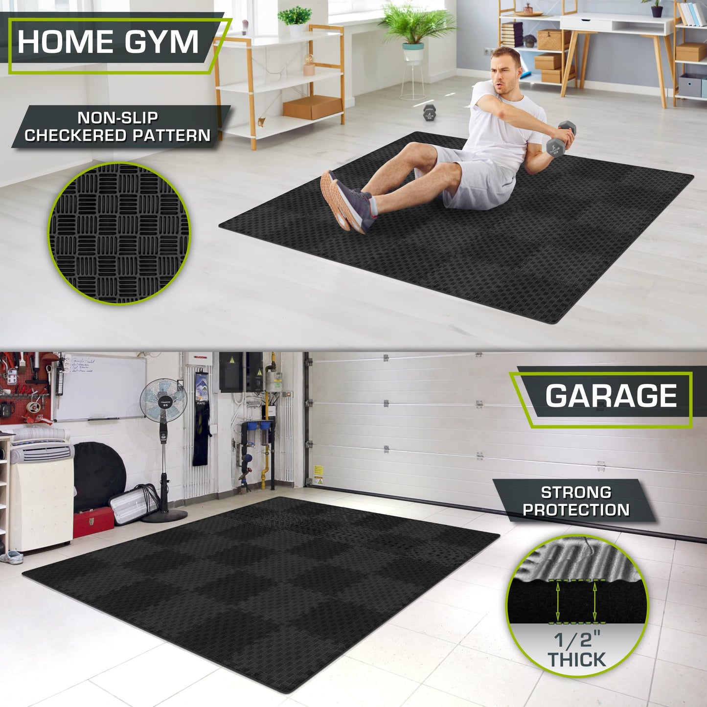 ProsourceFit Exercise Puzzle Mat ½ in, Checkered EVA Foam Puzzle Floor Mat with Detachable Interlocking Foam Tiles, Gym Flooring for Cushioned Workout Environment, Foam Mat for Shock Absorption