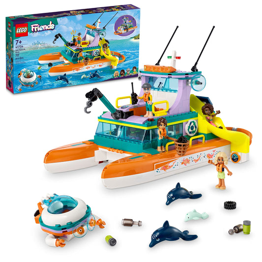 LEGO Friends Sea Rescue Boat 41734 Building Toy Set for Boys & Girls Ages 7+ Who Love The Sea, Includes 4 Mini-Dolls, a Submarine, Baby Dolphin and Toy Accessories for Ocean Life Role Play