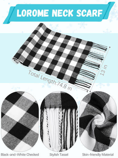 Winter Hat Scarf Gloves and Ear Warmer, Knit Warm Beanie Hat Touch Screen Gloves Long Knitted Plaid Scarf Set Gifts for Women Dark Gray