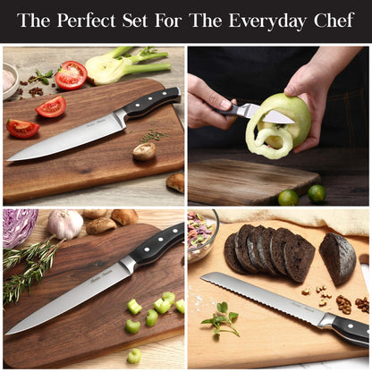 Master Maison 7-Piece Premium Black Kitchen Knife Set with Knife Block & Dual Knife Sharpener German Stainless Steel Knives | Professional Butcher Block Knife Set For Kitchen | Chef Knife Sets