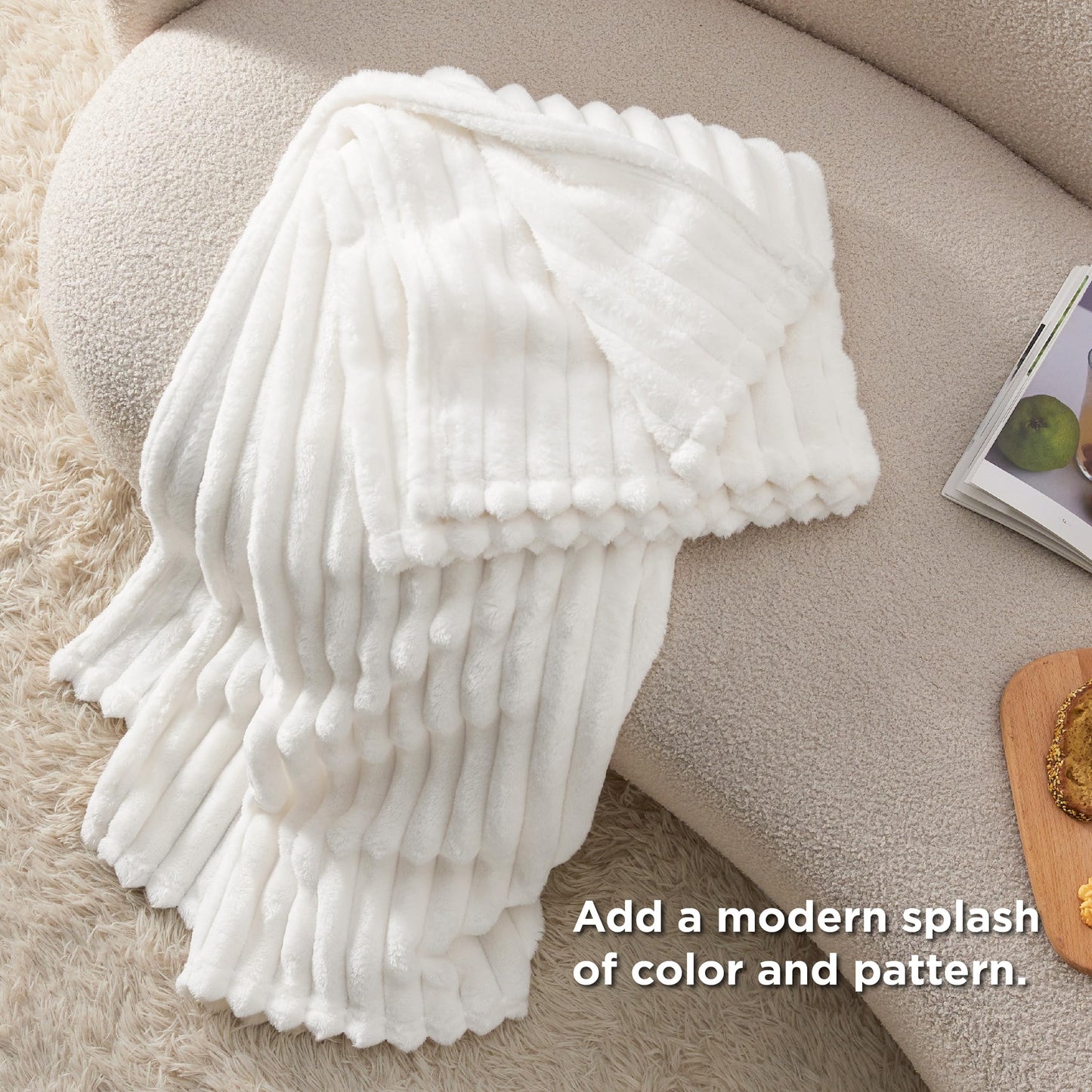 Bedsure Cozy White Throw Blanket for Couch