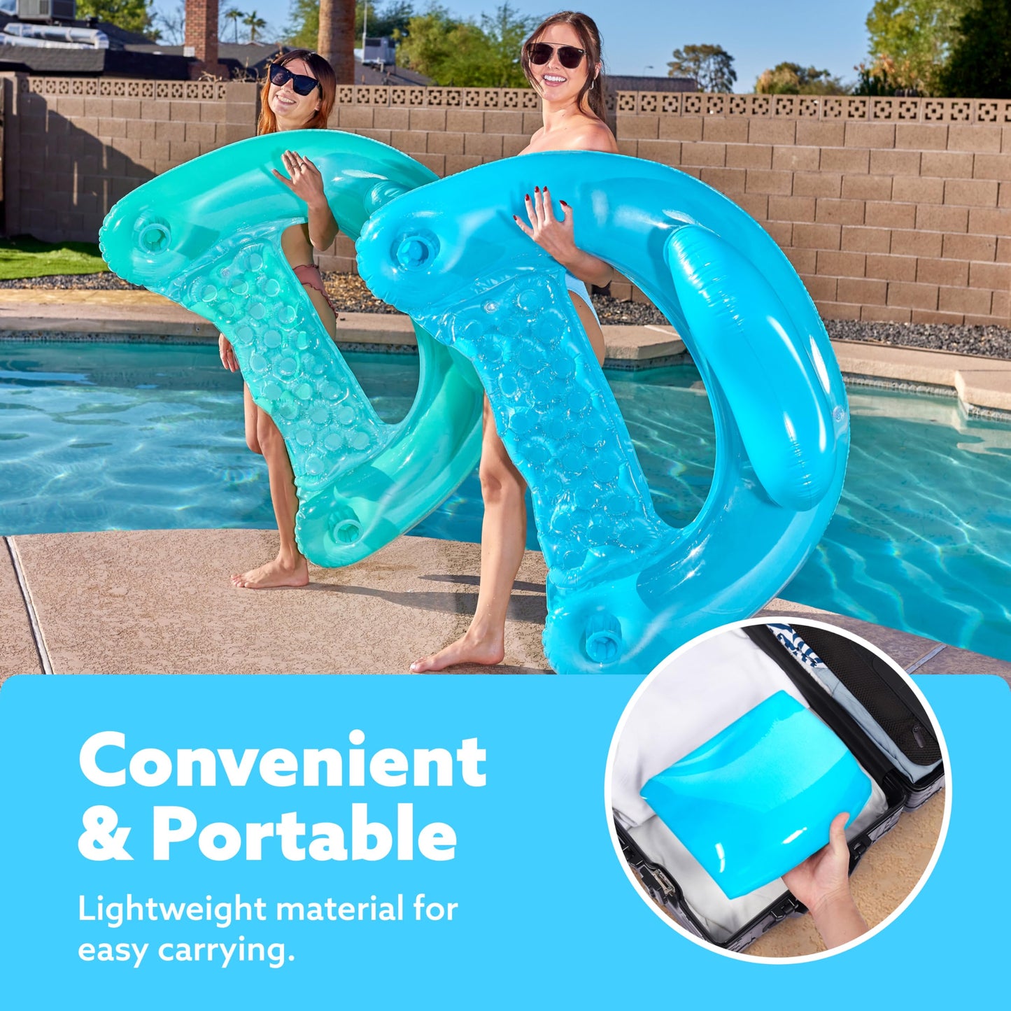 2 Pack Inflatable Pool Chairs with Cup Holders